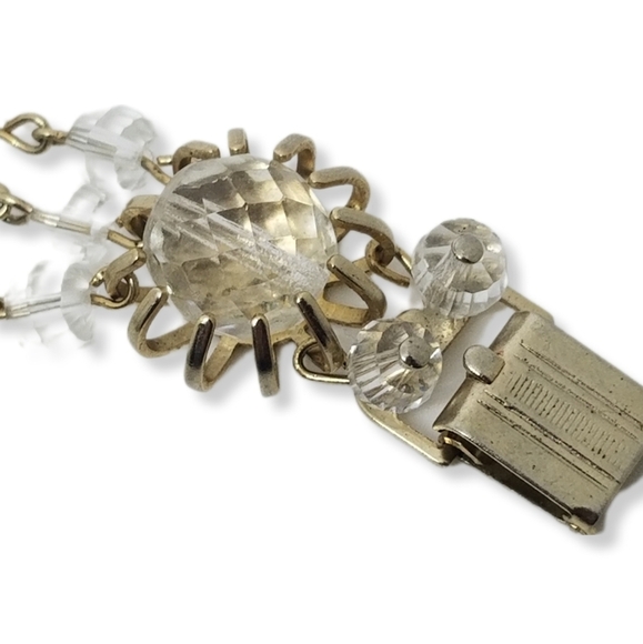 VINTAGE FACETED GLASS CRYSTAL BEAD & GOLDTONED CHAIN STATEMENT BRACELET - Picture 5 of 8